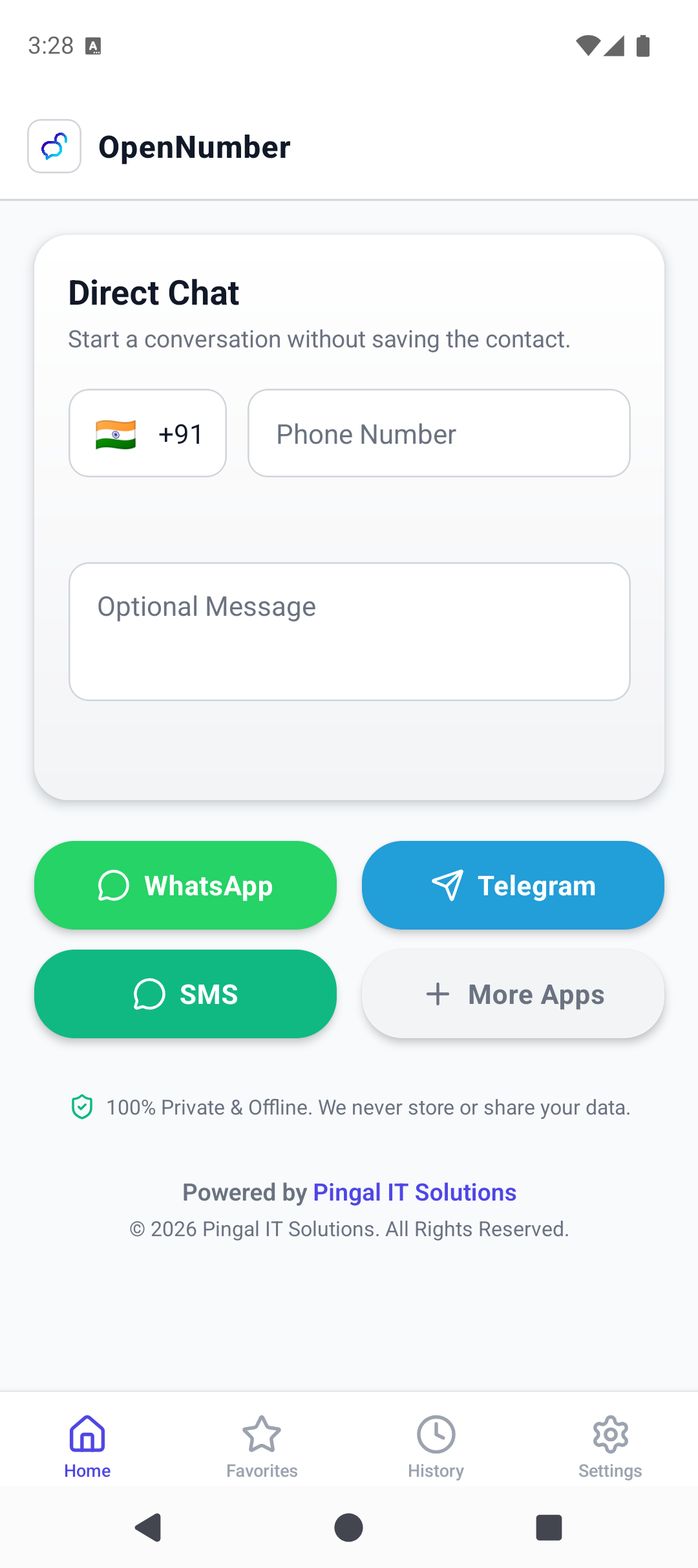 Open Number home screen